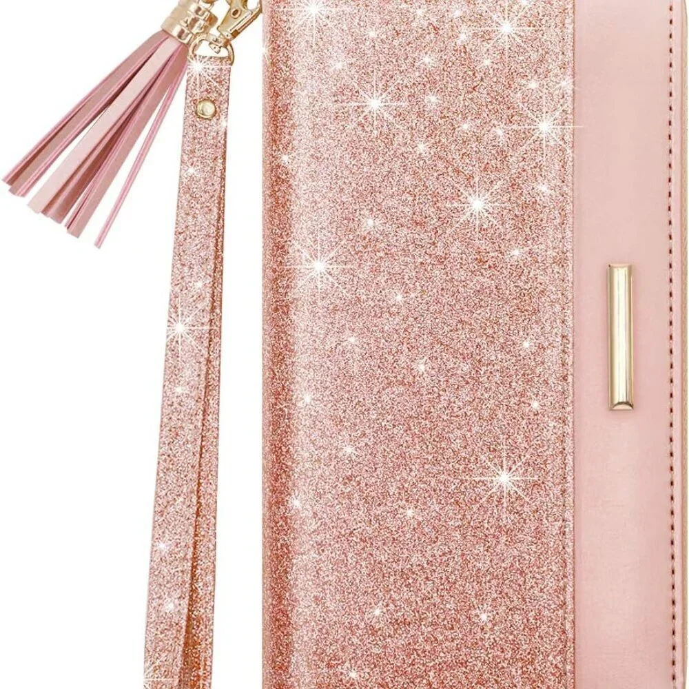 Women Wallet PU Leather Glitter Card Holder Organizer Clutch with Tassel